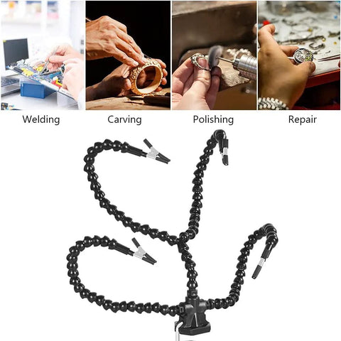 Helping Hands Soldering Third Arm Tool with Flexible Arms and Desk Clamp Base, shown with clamps and flexible arms for hands-free setup