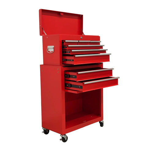 Solid As A Rock Rolling Tool Chest Eight Deep Drawers And Detachable Top Workbox Heavy Duty Mobile Shop Rig For Garage And Worksite Gear Organization Setup. Red steel tool chest with eight deep drawers and lockable top.