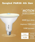 Outdoor Flood Light Bulbs Motion Activated PAR38 LED With Dusk To Dawn Sensor displayed with features