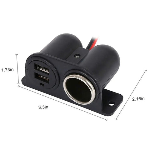 Top Tier No Fuss Ride Ready Under Dash Cigarette Lighter Adapter featuring dual 3.1A USB quick charge ports and dimensions 3.3x2.16x1.73in.