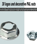 Solid Galvanized Pal Nuts For Gm Chevrolet Emblem And Trim Hardware With Three Eighths Inch Hex Flange, 3/16 inch stud, shown in close-up.