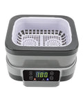 Top Shelf 1.2 Liter Ultrasonic Cleaner Featuring Slick Stainless Steel Tank And Easy Touch Controls For Knockout Results On Jewelry Watches Rings And Cosmetics, top view showing digital screen.