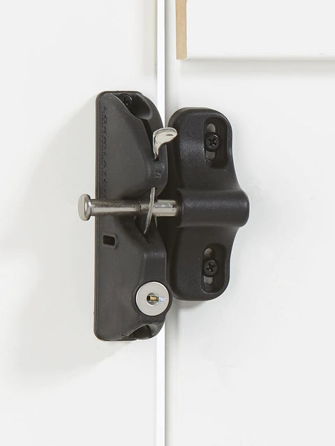 LokkLatch Keyed Gate Latch With Adjustable Fit For Wood Metal And Vinyl Gates, black weather resistant polymer, installed on gate
