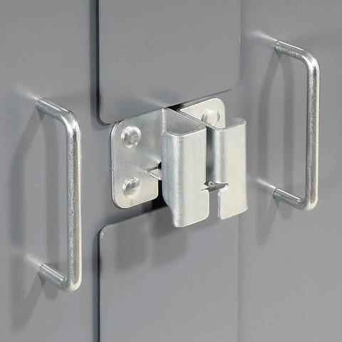 Hella secure padlock hasp for Deep Door Industrial Storage Cabinet With 144 Yellow Plastic Bins, heavy duty steel construction.