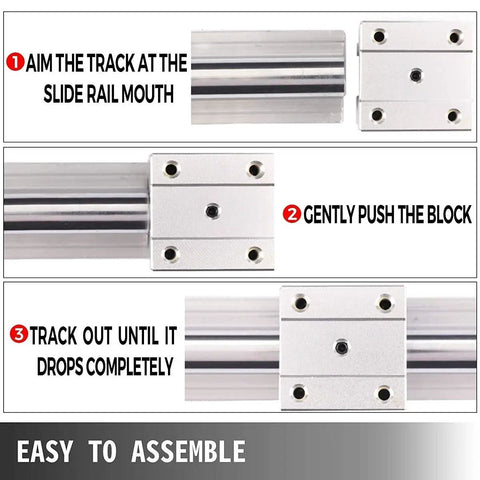 Guide showing assembly of 2 Pack SBR12LUU 12mm Linear Motion Slider Block With Graphite Copper Sleeve Inside For 12mm Linear Guide Rail