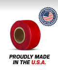 Red roll of self-fusing silicone rescue tape with USA badge, ideal for emergency plumbing and radiator hose repair, waterproof and heat resistant.