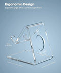 Clear Acrylic Cell Phone Stand For Your Desk And Office, A Slick Hands Free Phone Holder That Keeps 4-8 Inch Screens Front And Center, ergonomic angle