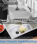 Person using plunger on sink, 4.5 Inch Stainless Steel Sink Strainer Basket Pack Of 2 Universal Kitchen Drain Filter Hair Catcher visible
