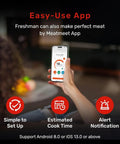 Person using app for WiFi Bluetooth Smart Meat Thermometer With AI Cooking Assistant And App Control, remote monitoring