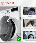 "Baby Safe Washer And Dryer Door Stopper Prop For Front Load Laundry, Childproof Door Holder, Easy Install Door Lock Keeps Door Open And Odors At Bay, White" shown on a washer door