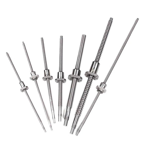 Heavy Duty C5 SFU3205 Ball Screw Nut Assembly With Precision CNC Milled Ends Built For Kickass Linear Motion And A Smooth Zero Play Setup That Runs Slick Under Heavy Load displayed in various sizes.