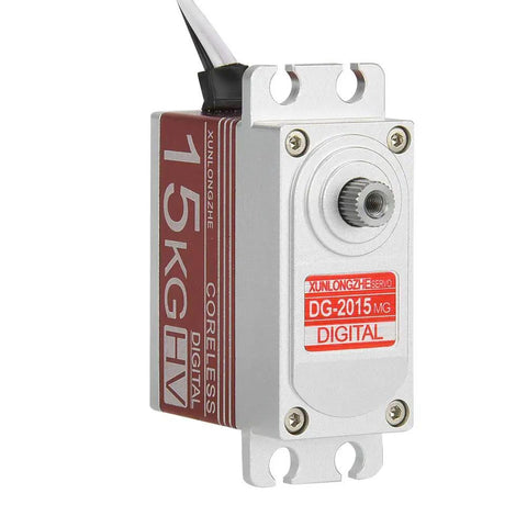 Hardcore 15Kg Digital Steering Servo Built Different Kickin It With A Savage Coreless Brushless Motor And Beefy All Metal Gears For Rc Car Truck Builds In Scarlet, showing durable metal casing and connection.