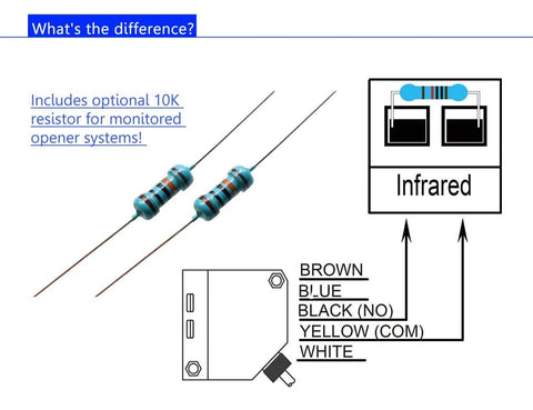 Diagram showing optional 10K resistor included in IP67 Waterproof Retro Reflective Photoelectric Beam Sensor Kit package.