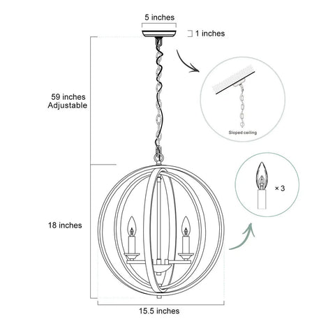 Gold Orb Pendant Light 3 Light Modern Fixture With Open Globe Metal Frame And Soft Gold Finish, 15.5 x 18 inches diagram