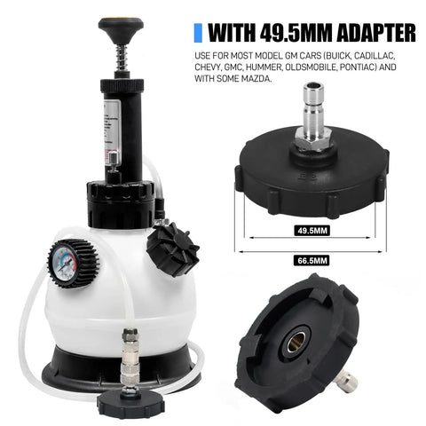 2L Manual Brake Bleeder Pump Kit For One Man Pro Grade Use With Master Cylinder Adapter, Pressure Gauge And Ring Wrench, Fits GM Buick Cadillac Chevy GMC Hummer