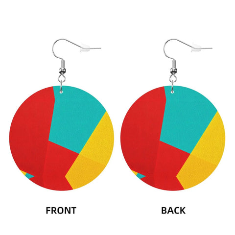 Lowkey Fresh Irregular Grid Pattern Dangle Earrings For Women crafted from smooth PVC leather, showcasing colorful two-sided design.