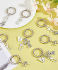 Fresh Safety Pin Shoe Charms With Sturdy Spring Clips And Alloy Badges Featuring Star Heart Rabbit Designs For Boots Bags And Purse Gear on a yellow background.