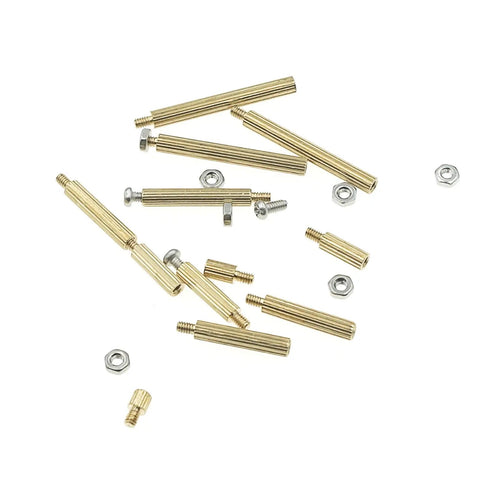 Top Shelf Brass M2 Knurled Standoff And Threaded Spacer Assortment Kit With Sweet Steel Hex Nuts Screws Clips For Pcb Motherboard Electronics Projects And Home Repairs, assorted brass standoffs and steel screws.