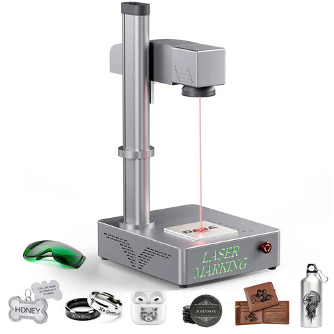 Front view of Dope Dual Lens 20W Fiber Laser Marking Machine For Metals Jewelry And Plastics Lightburn Compatible Engraver with accessories