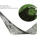Single Person Outdoor Camping Hammock With Breathable Nylon Mesh And Rope, green hammock with metal ring detail.