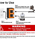 O'SKOOL automatic vacuum switch PTA08 diagram showing wall outlet, switch box, vacuum and tool connections.