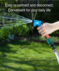 Person using a hose with Hose Shut Off Valve Kit With Quick Connects For Garden Hoses, Must Have Five Valves, ten rubber washers