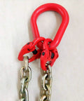Close-up of the Double Trailer Hooks on the Badass Heavy Duty Hauling Chain With Double Trailer Hooks Built From Industrial Strength Electroplated Steel Ten Mm Thick Links Rated Five Ton Safe Working Load For Trucks And Rough Road Lugging.