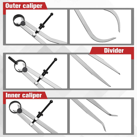 8 Inch Spring Caliper And Divider Set For Wood Turning And Lathe Work Carbon Steel Long Inside And Outside Calipers With Lockable Springs