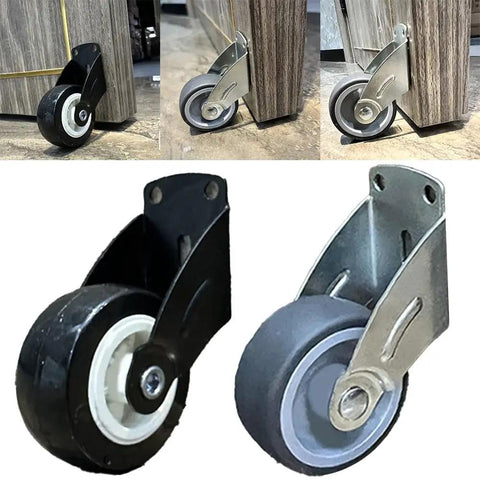Adjustable Cabinet Door Bottom Support Wheel Anti Sag Fixing Bracket Heavy Duty Steel Build Kicks Saggy Doors To The Curb And Rolls Silently Like New Simple Drop In Swap Grey shown from multiple angles with distinct wheels.
