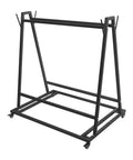 Heavy Duty Floor Mat Cart With Smooth Rolling Casters And Maxed Out Wash Rack Storage Ready For Auto Detail Shops. Black steel frame.