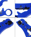 Universal Coax And Cat5 Cat6 Stripping Tool For RG59 RG6 RG7 RG11 Reversible Cassette With Adjustable Blade, blue plastic design