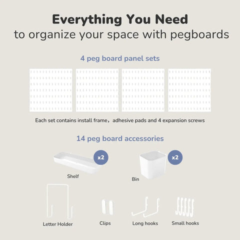 Boss Level Peg Board Wall Organizer With Expanding Plastic Panels For Home Office Storage Craft Room Vibes And Gaming Setup White 22x22 Inches modular panel and accessory set.