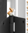 Rabbit Door Hinge Toppers Set Of 6 With Magnetic Hinge Heads on black hinge, whimsical animal charms for home decor.