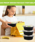 Meal Prep Containers With Lids 50 Pack 32 Ounce Round To Go Food Storage Bowls BPA Free, kid packing lunch in kitchen