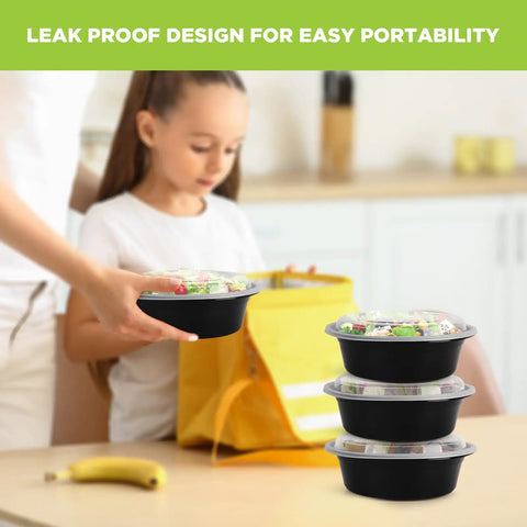 Meal Prep Containers With Lids 50 Pack 32 Ounce Round To Go Food Storage Bowls BPA Free, kid packing lunch in kitchen