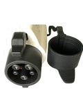 Top Shelf 50A SAE J1772 Plug Built For Hassle Free Level 2 Electric Car Charging Station Hookups With Heavy Duty Weather Sealed Type 1 No Cable Adaptor close-up showing connectors and cap.