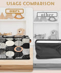 Usage comparison of Fan Favorite Black And White Boho Design Storage Bins With Secure Lids Foldable Closet Organizers featuring soft leather handles.