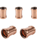 Five Pack Press Fit Copper XL Couplings With No Stop Sleeve For 4 Inch Pressure Line Heavy Duty Plumbing Gear, showcasing durable copper connectors.