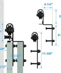 Dimensions layout of Heavy Duty Sliding Barn Door Kit For 150-400 Cm Openings with dual roller assembly and track measurements.