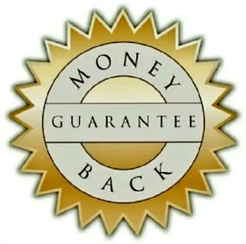 Gold seal with 'Money Back Guarantee' text, highlighting customer assurance and satisfaction.