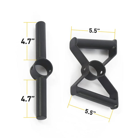 Heavy Duty Kettlebell Handle For Olympic Weight Plates With Loading Pin Double D Bar And T Bar shown with measurements