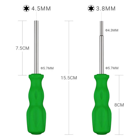 Gamer's Must Have Security Screwdriver Set With 3.8Mm And 4.5Mm Bits For Nintendo, Sega Consoles And Game Cartridges, Green Handle