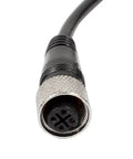 Close-up of an M12 Female Straight 4 Pin Connector Aviation Socket Electrical Cable 2 Meter Black With PVC and Metal Construction