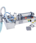 Built Strong Single Head Pneumatic Bottle Filling Machine Runs Smooth With Zero Drip Stainless Nozzles And Simple Auto Manual Foot Switch Operation Perfect For Small Batch Liquids Up To Five Liters, showcasing stainless steel construction and control panel.