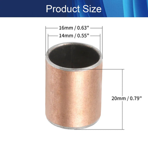 Badass Oilless Bushings With Hella Smooth Sleeve Bearings Built Different Using A Carbon Steel Base To Keep Things Running Sweet For Heavy Machinery 14X16X20mm Plain Bearings 10 Pack product size showing dimensions of 14mm, 16mm, and 20mm.