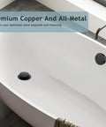 No Sweat Matte Black Bathtub Drain Kit With Two Hole Overflow Plate installed in modern bathtub, showcasing solid brass and stainless steel features.