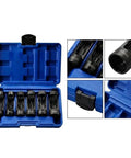 Premium Heavy Duty 12 Point Deep Groove Socket Wrench Set 6 Piece Black Alloy Steel Tool Kit in blue storage case with sizes 16mm to 24mm.