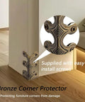 Top Shelf Solid Brass Baseboard Corner Guards For Walls And Skirting Boards, Vintage Bronze Edge Protectors close-up with screws, ideal for furniture protection.