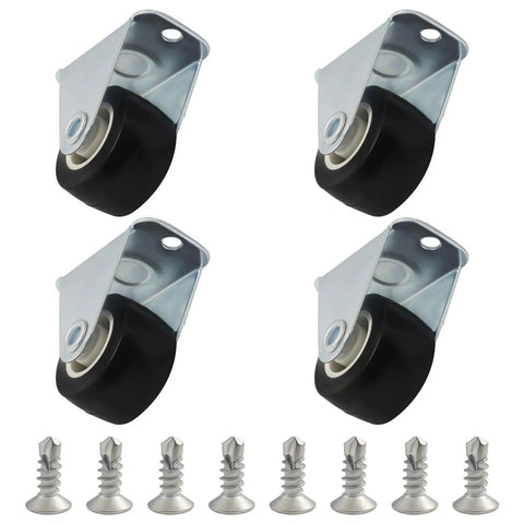 4 Pack 1 Inch Mini Caster Wheels For Furniture, Heavy Duty Small Rigid Castors With Metal Top Plate And Soft Rubber Tread, Black