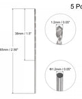 Five Pack 1.2mm Micro Twist Drill Bits Set, Pro Grade High Speed Steel With Straight Shank, Extra Long 65mm Length For Aluminum Alloy